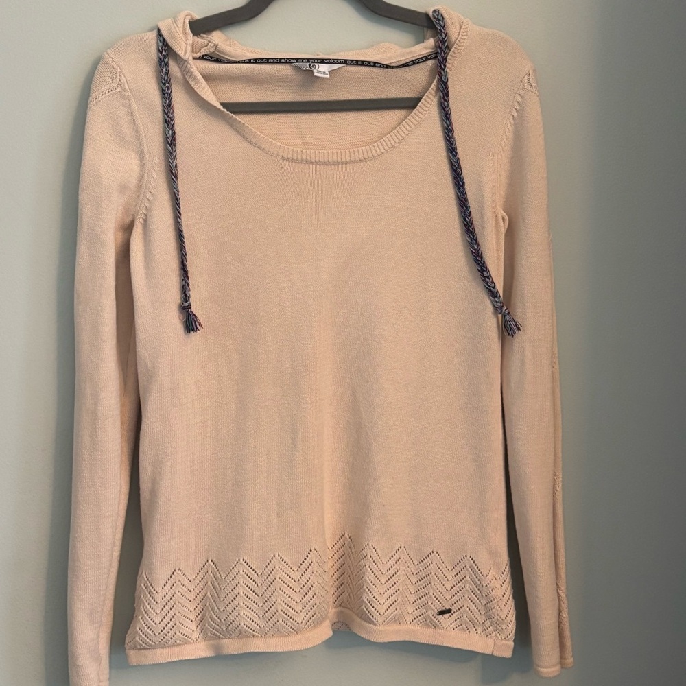 Volcom Cream Knit Hoodie with Blue Accents